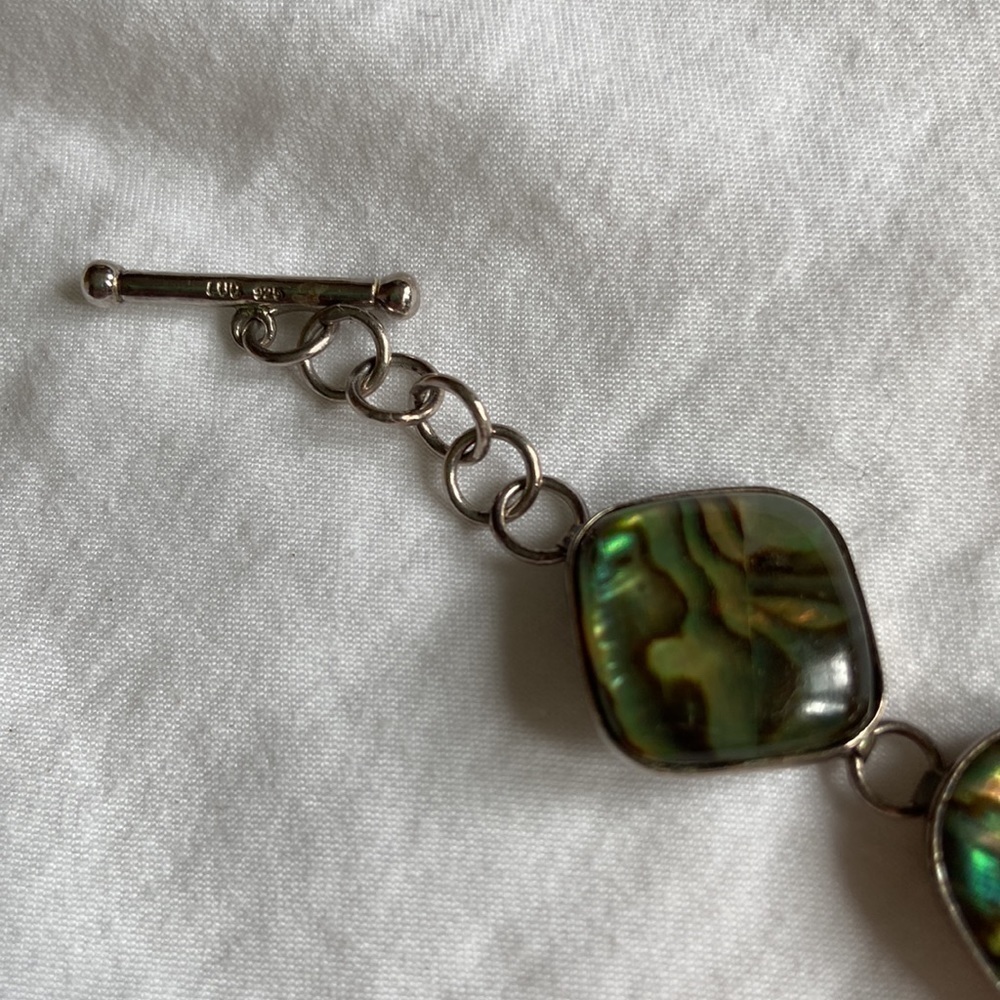 VINTAGE Lucas Lameth Abalone Shell Clasp Bracelet Blue Green sterling silver - Picture 5 of 10